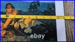R. Grinnell Trappers Around the Campfire Cutting Up a Critter Oil Painting 1933