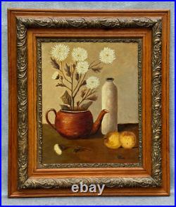 R. H. Zimels Signed Vintage Antique Oil Painting Still Life Folk Art Naive 20th C