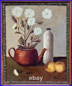 R. H. Zimels Signed Vintage Antique Oil Painting Still Life Folk Art Naive 20th C