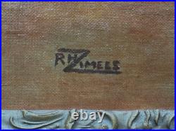 R. H. Zimels Signed Vintage Antique Oil Painting Still Life Folk Art Naive 20th C