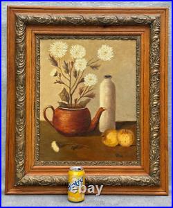 R. H. Zimels Signed Vintage Antique Oil Painting Still Life Folk Art Naive 20th C