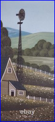 R. Iyuins Original Oil on Canvas Primitive Folk Art Farm Scene 21.5 X 25.5