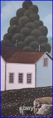 R. Iyuins Original Oil on Canvas Primitive Folk Art Farm Scene 21.5 X 25.5