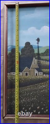 R. Iyuins Original Oil on Canvas Primitive Folk Art Farm Scene 21.5 X 25.5
