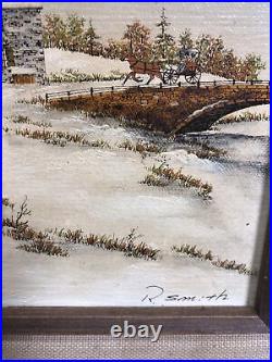 R. Smith Americana Folk Art Oil Painting Two Deer Signed