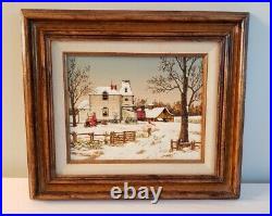 R. Smith Americana Folk Art Oil Painting Winter Country Living Signed