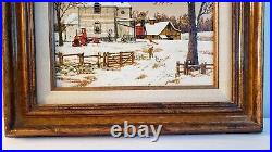R. Smith Americana Folk Art Oil Painting Winter Country Living Signed