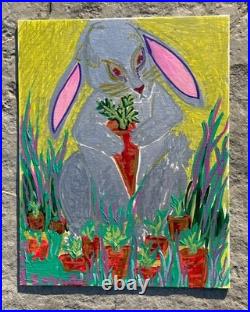 Rabbit Original Painting SIGNED 11x14 Outsider RAW Art