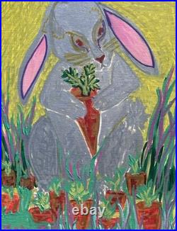 Rabbit Original Painting SIGNED 11x14 Outsider RAW Art
