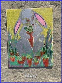 Rabbit Original Painting SIGNED 11x14 Outsider RAW Art