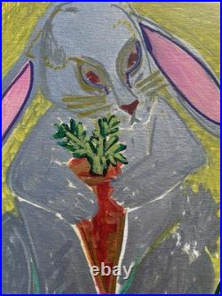 Rabbit Original Painting SIGNED 11x14 Outsider RAW Art