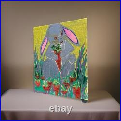 Rabbit Original Painting SIGNED 11x14 Outsider RAW Art