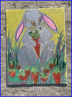 Rabbit Original Painting SIGNED 11x14 Outsider RAW Art