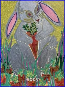 Rabbit Original Painting SIGNED 11x14 Outsider RAW Art