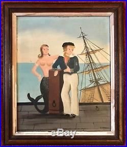 Ralph Cahoon, Folk Art Painting, Sailor and Mermaid