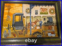 RareVintage Pennsylvania Folk Art Amish Farm Oil Painting Signed T Crovo Art Wow