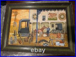 RareVintage Pennsylvania Folk Art Amish Farm Oil Painting Signed T Crovo Art Wow