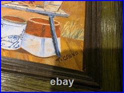 RareVintage Pennsylvania Folk Art Amish Farm Oil Painting Signed T Crovo Art Wow
