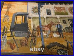 RareVintage Pennsylvania Folk Art Amish Farm Oil Painting Signed T Crovo Art Wow