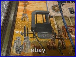 RareVintage Pennsylvania Folk Art Amish Farm Oil Painting Signed T Crovo Art Wow