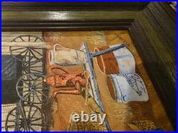 RareVintage Pennsylvania Folk Art Amish Farm Oil Painting Signed T Crovo Art Wow