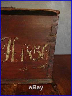 Rare 1856 Primitive Wedding Box in Original Grungy Red Paint Folk Art