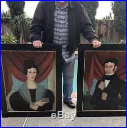 Rare Anerican Antique Folk Art Portrait Paintings From Art Museum In Ohio