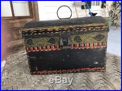 Rare Antique American Folk Art Toleware Original Painted Tin Document Box
