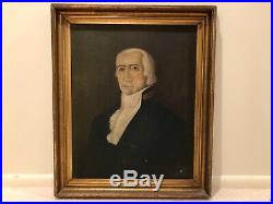 Rare Antique Portrait Framed Oil Painting Folk Art Navy Sea Gentleman Man 19e