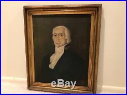 Rare Antique Portrait Framed Oil Painting Folk Art Navy Sea Gentleman Man 19e