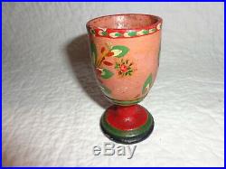 Rare Authentic Antique Primitive 19th. C Lehnware Painted Wood Egg Cup, Folk Art