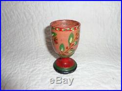Rare Authentic Antique Primitive 19th. C Lehnware Painted Wood Egg Cup, Folk Art