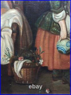 Rare French Naive Antique oil painting Little Red Riding Hood The Wolf signed