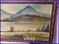 Rare Large Vintage Folk Art Landscape Painting Blue Ridge Mountains Scene