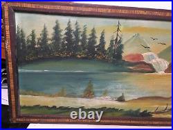 Rare Large Vintage Folk Art Landscape Painting Blue Ridge Mountains Scene