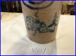 Rare Vintage B. Stebner Stoneware Salt Glaze Jug Colbalt Blue Hand Painted Scene