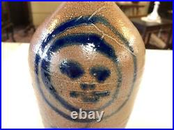 Rare Vintage B. Stebner Stoneware Salt Glaze Jug Colbalt Blue Hand Painted Scene