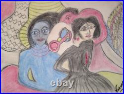 Rare Vintage Ooak Abstract Cubist Women Portrait Figurative Painting