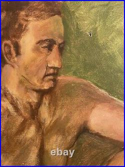 Rare Vintage Original Primitive Painting Figurative Nude Male Canvas Gay Int