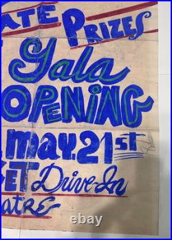 Rare Vtg 1951 Hand Painted Sunset Drive Inn Poster Folk Art Sign Moultrie, Ga