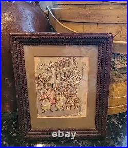 Ravenel Galiard Watercolor 1950s Painting 1890s Tramp Art Frame Charleston S C