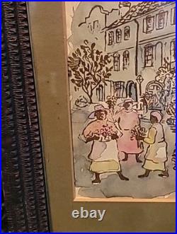 Ravenel Galiard Watercolor 1950s Painting 1890s Tramp Art Frame Charleston S C