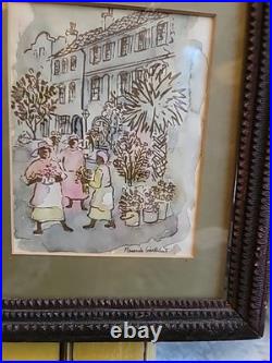 Ravenel Galiard Watercolor 1950s Painting 1890s Tramp Art Frame Charleston S C