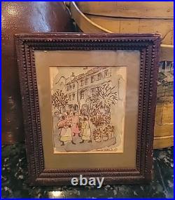 Ravenel Galiard Watercolor 1950s Painting 1890s Tramp Art Frame Charleston S C