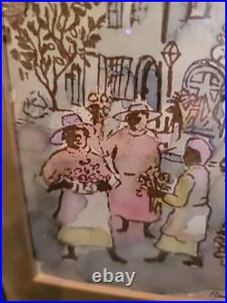Ravenel Galiard Watercolor 1950s Painting 1890s Tramp Art Frame Charleston S C