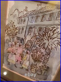 Ravenel Galiard Watercolor 1950s Painting 1890s Tramp Art Frame Charleston S C