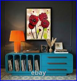 Red Poppies 11 X 14 Neo Impressionist Modern Acrylic Painting Canvas