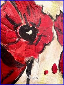 Red Poppies 11 X 14 Neo Impressionist Modern Acrylic Painting Canvas