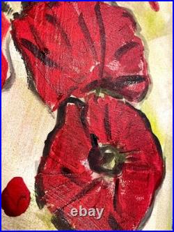 Red Poppies 11 X 14 Neo Impressionist Modern Acrylic Painting Canvas