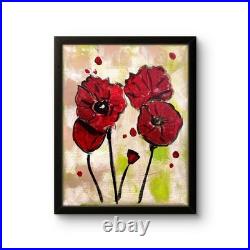 Red Poppies 11 X 14 Neo Impressionist Modern Acrylic Painting Canvas